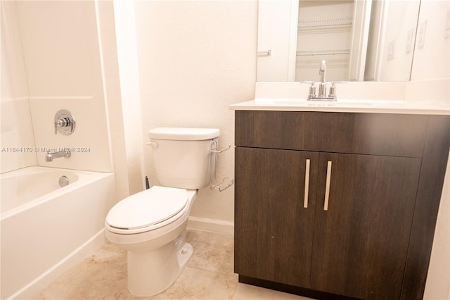 full bathroom featuring tile patterned flooring, vanity, toilet, and shower / washtub combination