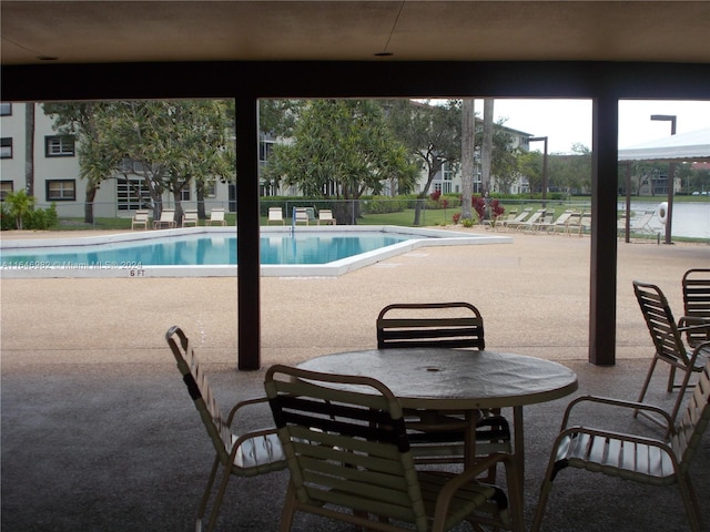 view of swimming pool featuring a patio