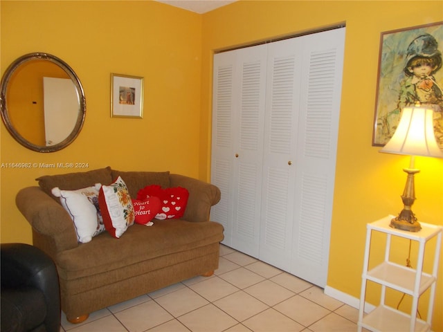 living room featuring light tile patterned floors