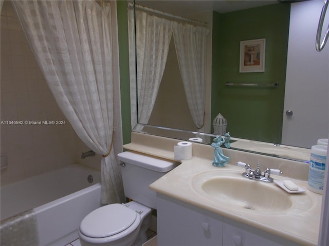 full bathroom featuring toilet, vanity, and shower / bath combo