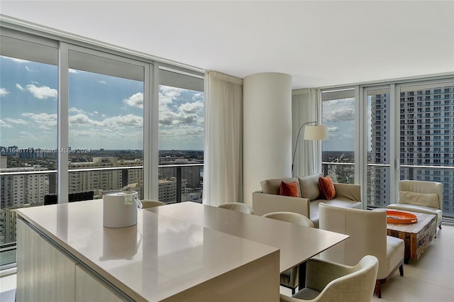 interior space with plenty of natural light and floor to ceiling windows