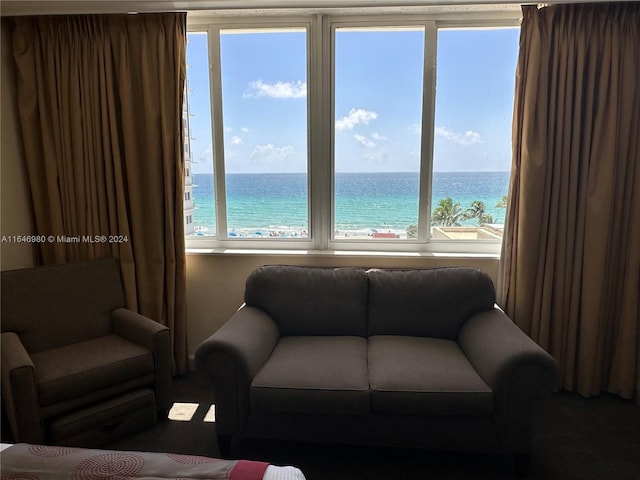 living room with a water view