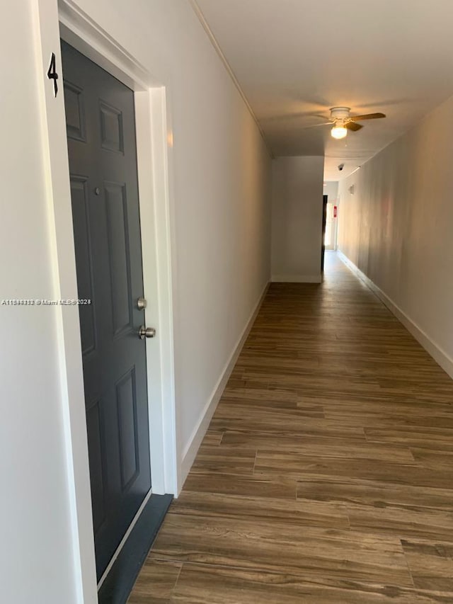 hallway with wood-type flooring