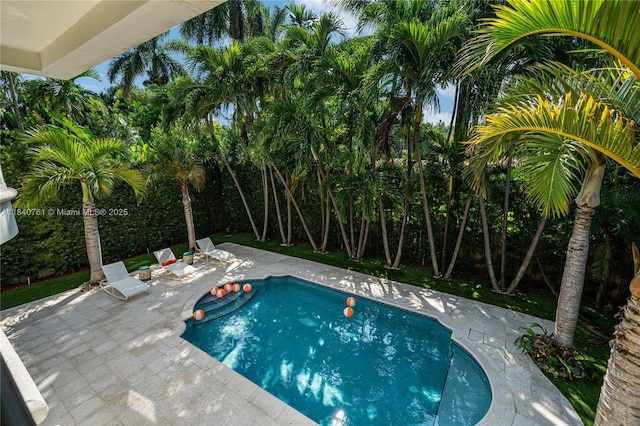 view of swimming pool featuring a patio