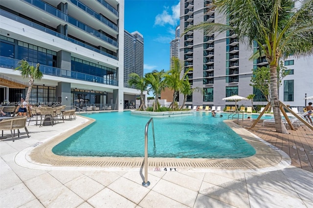 view of pool featuring a patio