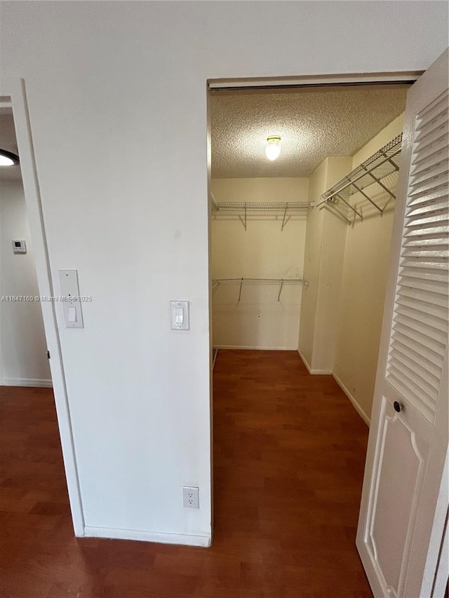 walk in closet with wood finished floors