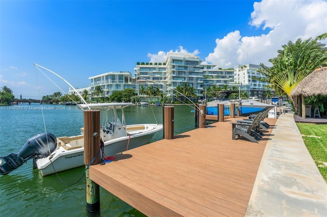 dock area featuring a water view