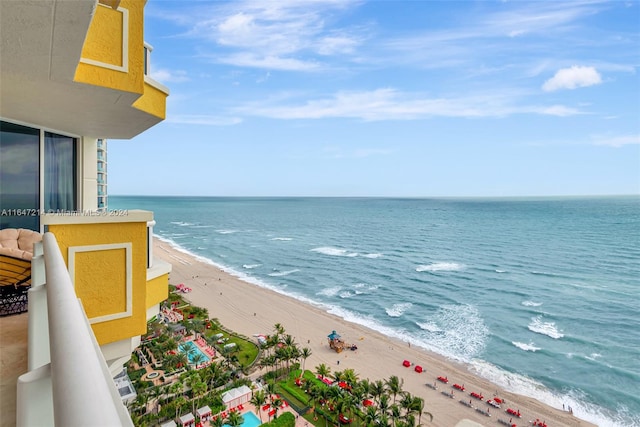 property view of water featuring a view of the beach