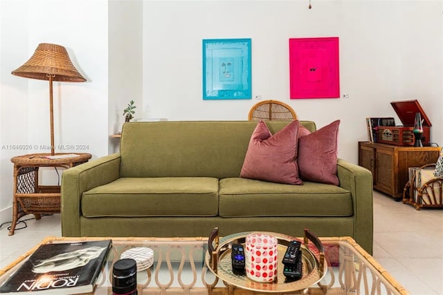 living room featuring light tile patterned floors