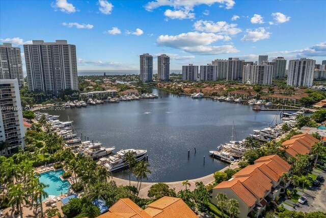 3598 Yacht Club Dr Unit 302, Aventura, FL 33180 - aerial view of a nearby body of water, skyline, and numerous boat docks