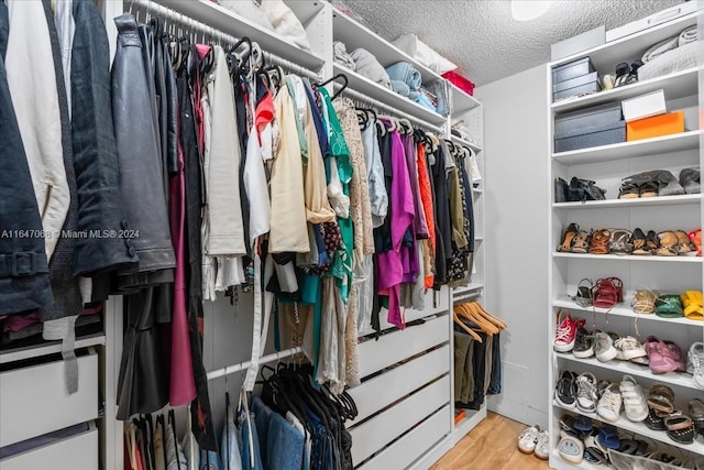 walk in closet with wood finished floors