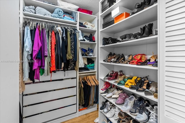 spacious closet with light hardwood / wood-style floors