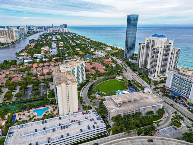 aerial view with a water view