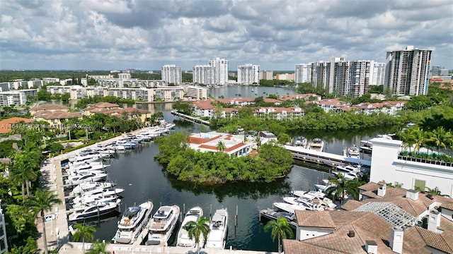 aerial view featuring a water view