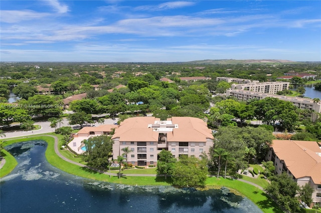 aerial view featuring a water view