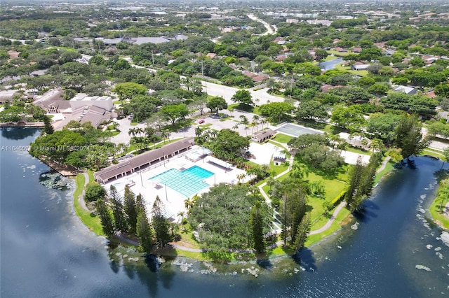 aerial view with a water view