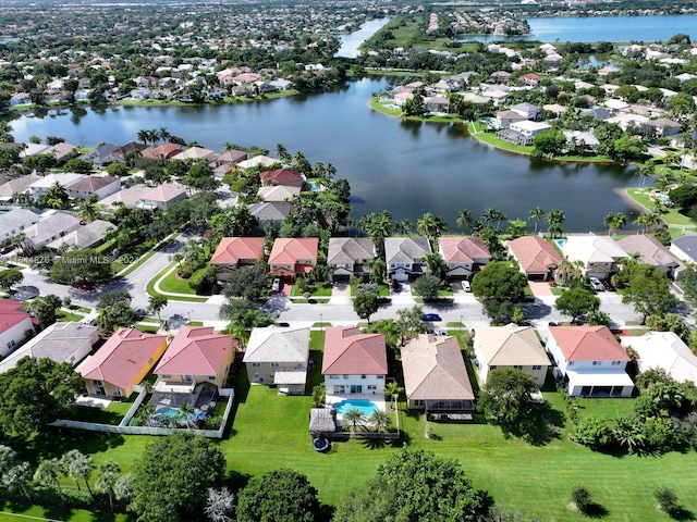 aerial view with a water view