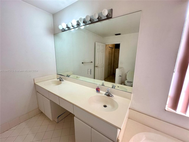 bathroom featuring tile patterned flooring, toilet, and vanity