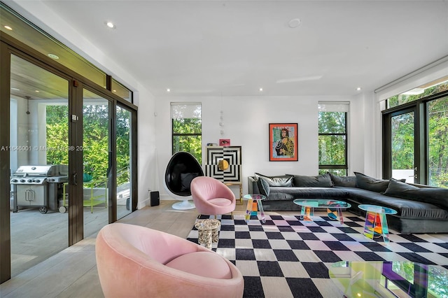 living room featuring recessed lighting