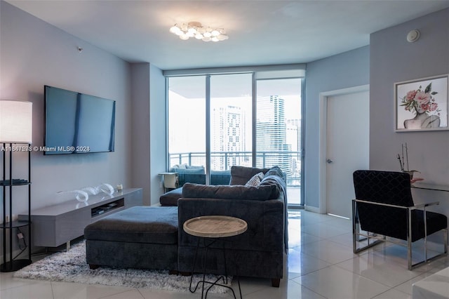 living room featuring light tile patterned flooring