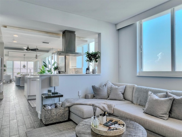 living room with hardwood / wood-style floors