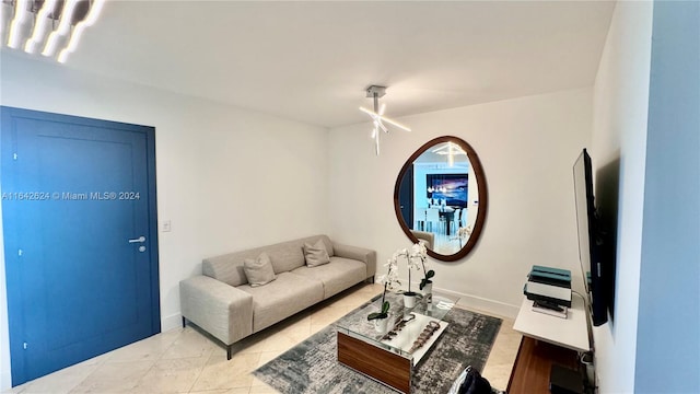 living room with light tile patterned floors