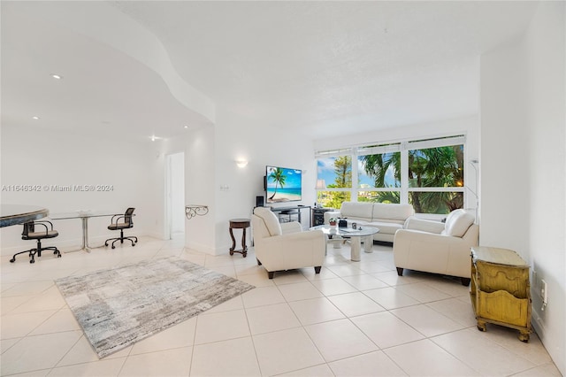 living room featuring light tile patterned floors