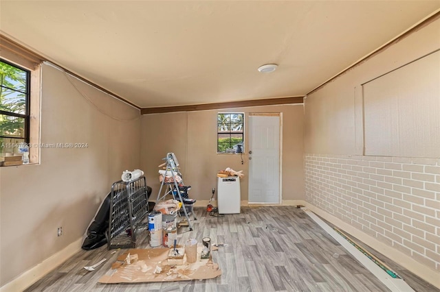 misc room with plenty of natural light, light hardwood / wood-style flooring, and ornamental molding