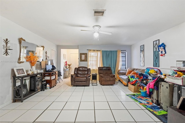 interior space featuring ceiling fan