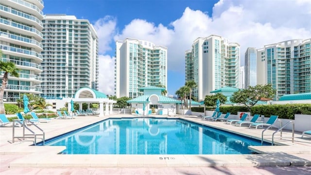 16400 Collins Ave Unit 646, Sunny Isles Beach, FL 33160 - community pool featuring a gazebo, a view of city, and a patio