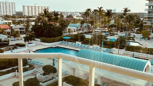 view of snow covered pool