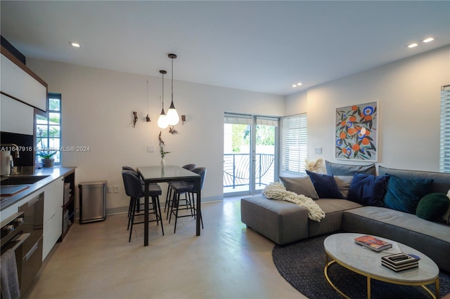 living room with sink