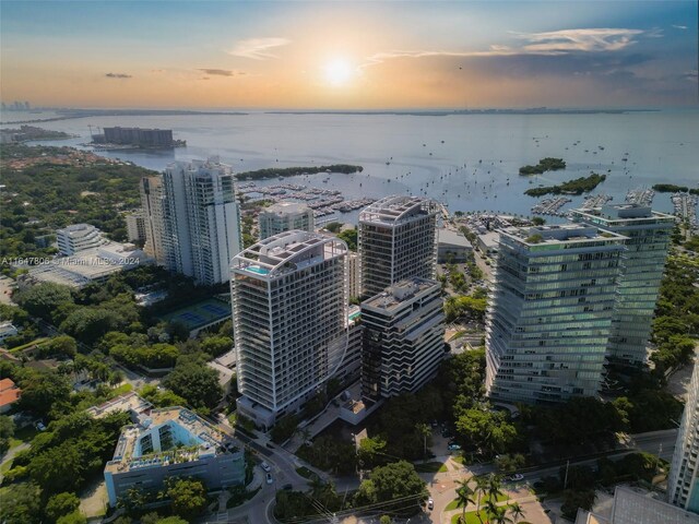 drone / aerial view with a water view and a city view