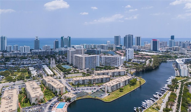 aerial view with a water view