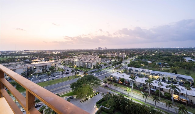 view of aerial view at dusk