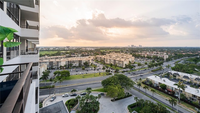 view of aerial view at dusk