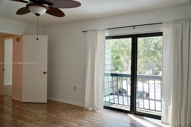 entryway featuring ceiling fan, plenty of natural light, and light hardwood / wood-style floors