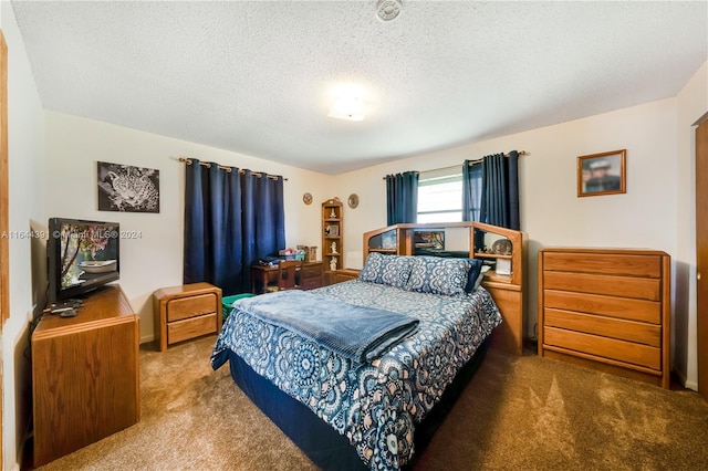 bedroom with carpet flooring and a textured ceiling