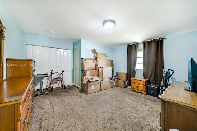 interior space featuring light colored carpet