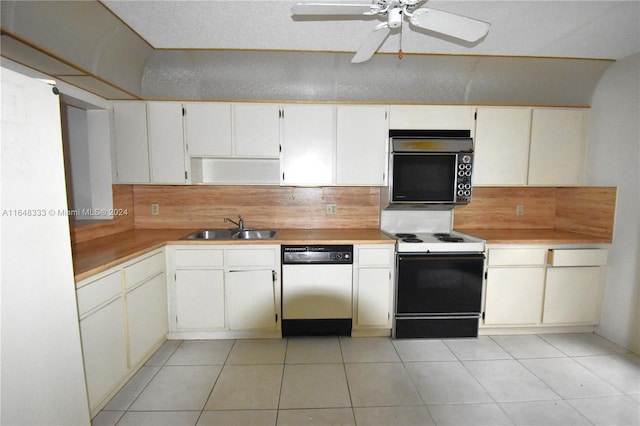 kitchen featuring sink, electric range, tasteful backsplash, dishwasher, and ceiling fan