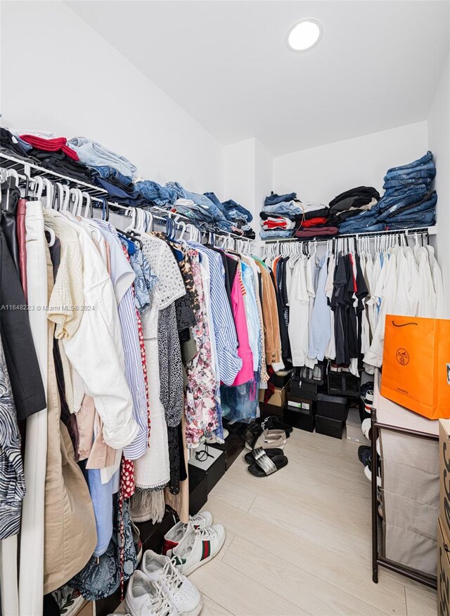 spacious closet featuring light hardwood / wood-style flooring