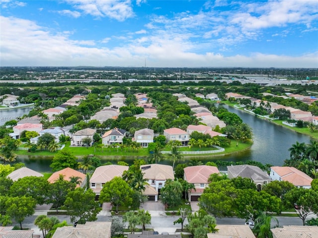 aerial view with a water view