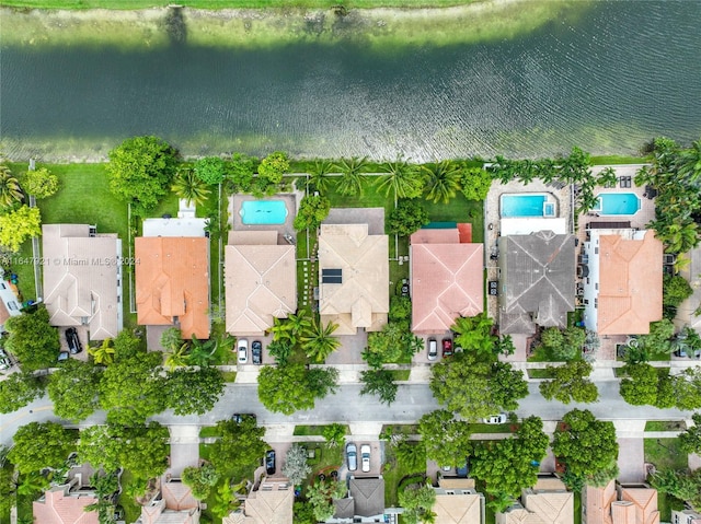 aerial view with a water view