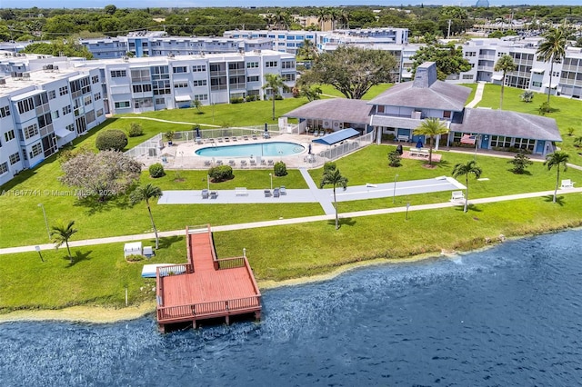 aerial view featuring a water view