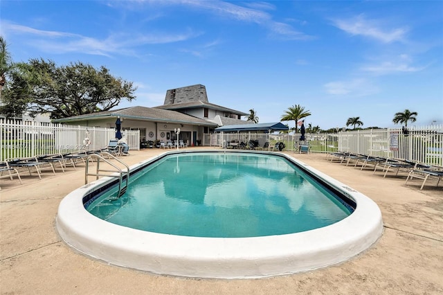 view of swimming pool with a patio area