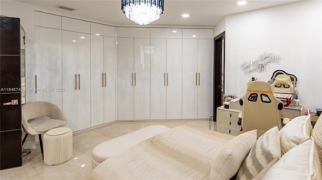 8886 NW 187th St, Miami, FL 33018 - bedroom featuring recessed lighting, visible vents, an inviting chandelier, and light tile patterned flooring