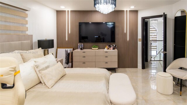 8886 NW 187th St, Miami, FL 33018 - bedroom with recessed lighting, a notable chandelier, and an accent wall