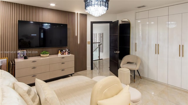 8886 NW 187th St, Miami, FL 33018 - bedroom with a notable chandelier, visible vents, a closet, and marble finish floor