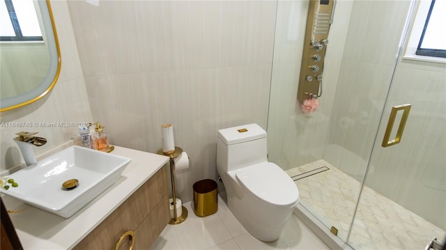 8886 NW 187th St, Miami, FL 33018 - full bathroom featuring toilet, tile walls, a stall shower, and vanity