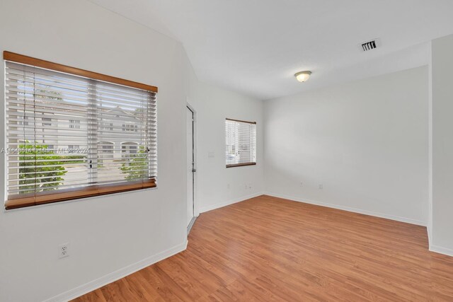 spare room with light wood-type flooring and plenty of natural light